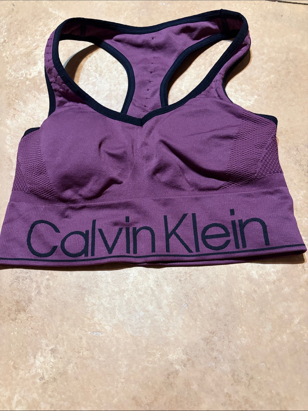 Calvin Klein Plum Racerback Sports Bra with Black Trim